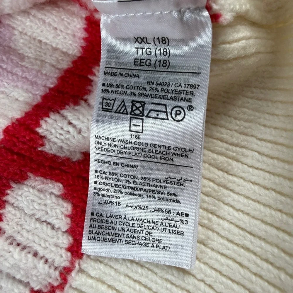 Old Navy Heart Sweater Vest Girls XXL 18 Pink Red White V-Neck Knit Coquette‎